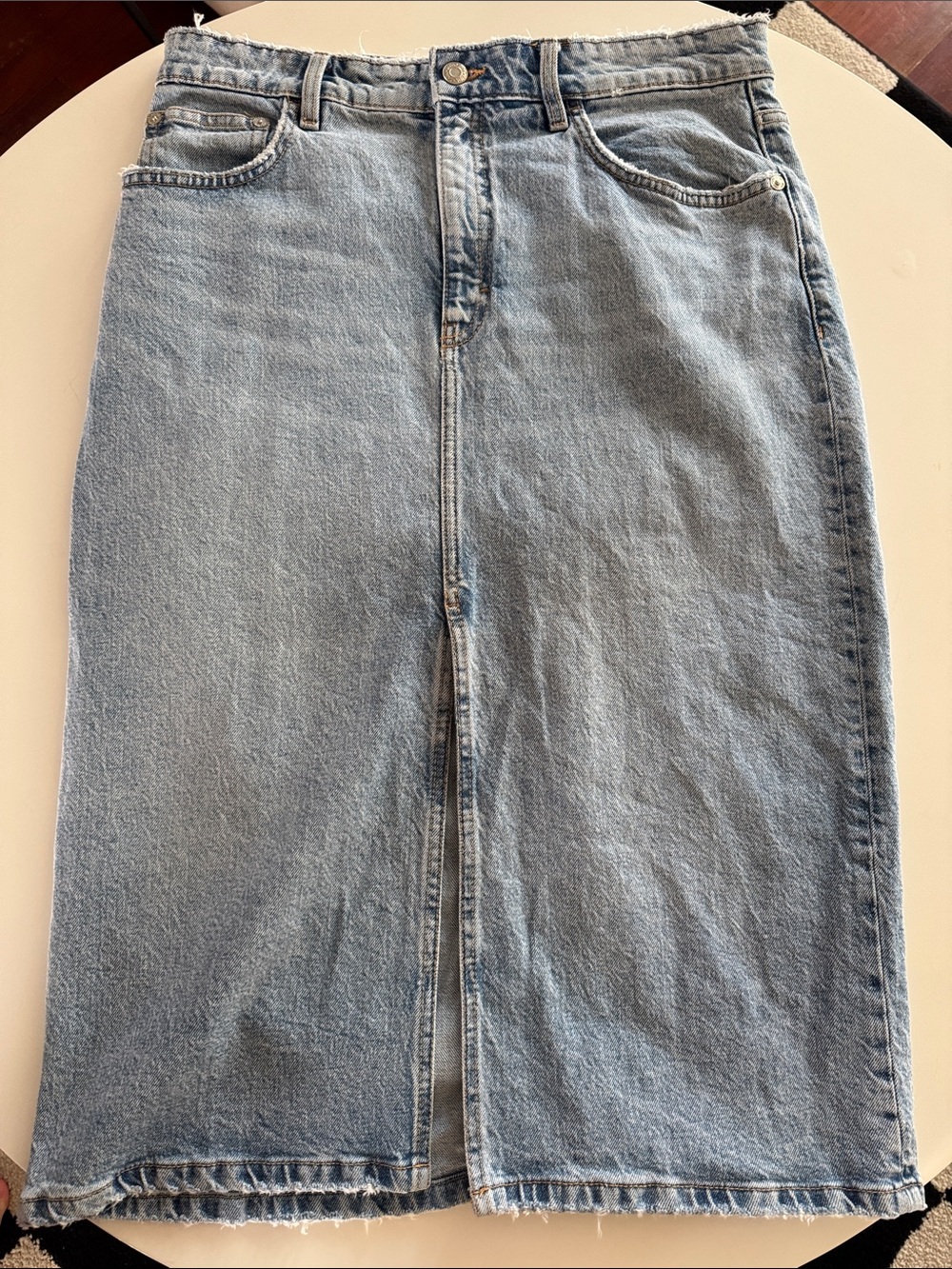 zara denim midi skirt